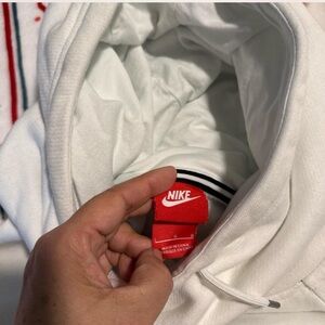 Nike White Hoodie with Red Logo Tag